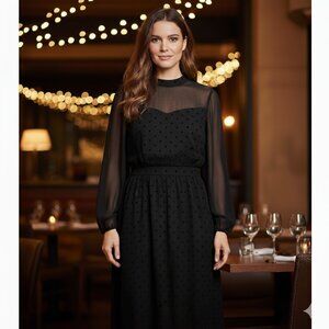 Modcloth On The Eve of Elegance Dress Size 1X Black Polka Dot Sheer Lined